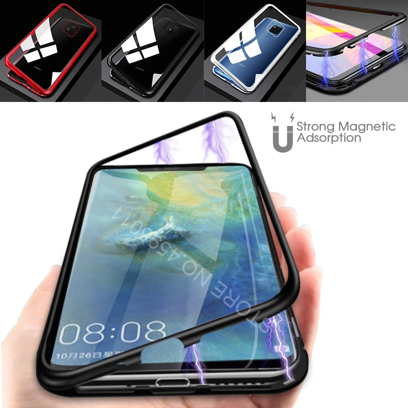 

For Huawei Mate 20 lite Pro P20 lite Pro Magnetic Adsorption Phone Cases For Huawei Mate 10 Tempered Glass Back Cover Metal Case