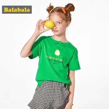 

BalabalaGirls Short Sleeve T Shirt Cotton 2019 New 100% Cotton Summer Children's Wear t Shirt fruit printing clothing