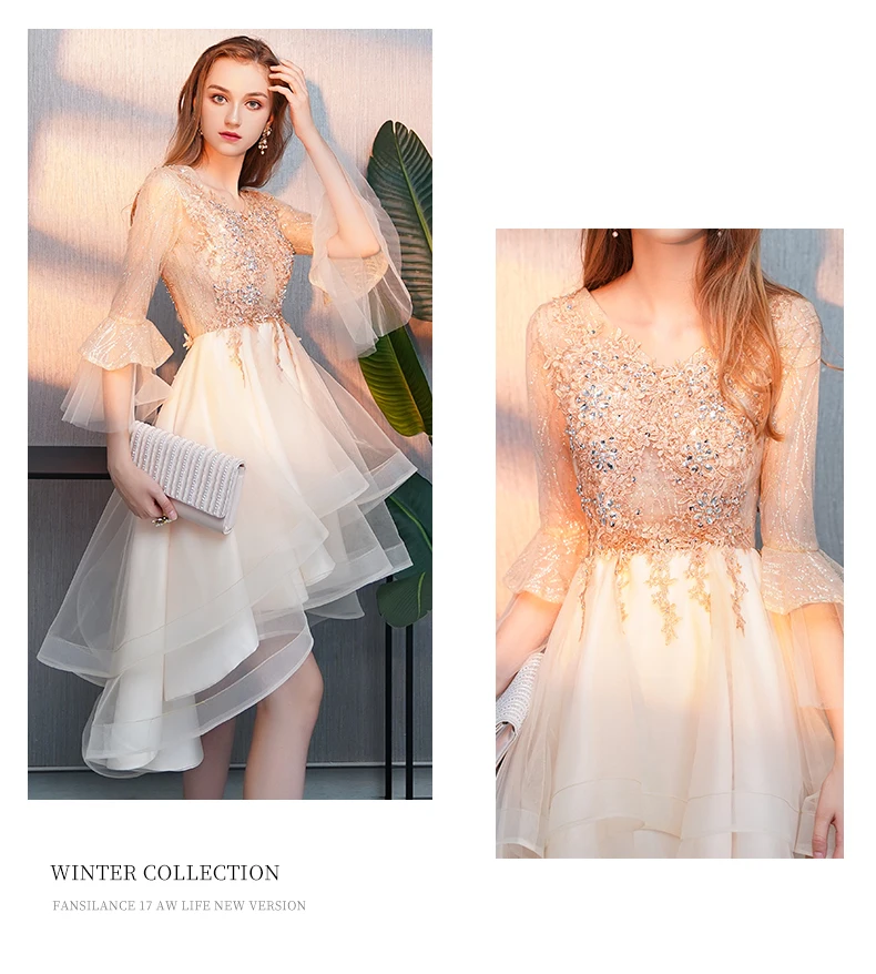 Weiyin короткое асимметричное вечернее платье с кружевной аппликацией, короткое спереди длинное сзади платье для выпускного вечера, элегантное платье, WY855