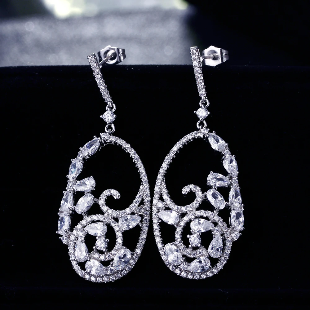 New elegant women's earring White/Gold color jewelry shiny jewellery drop earrings for bridesmaid
