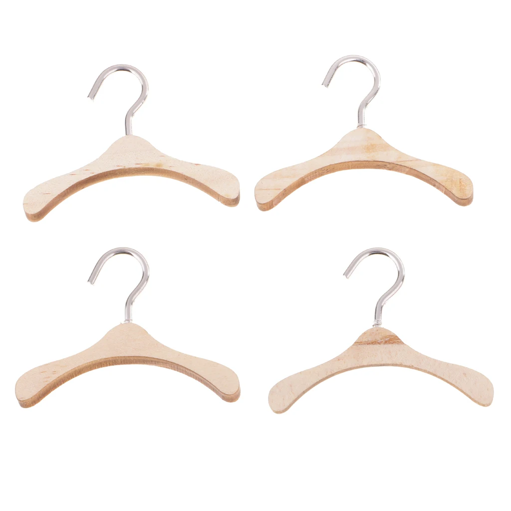 

10 Pieces Wooden Clothes Hangers 6cm Natural Finished Metal Hook Hanger for Dolls