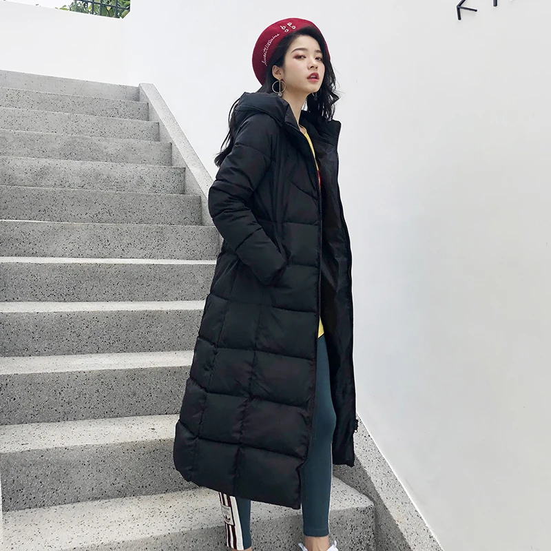 Baratos 2019 chaqueta de invierno para mujer X long con capucha de algodón acolchado abrigo femenino de alta calidad caliente prendas de vestir Parka para mujer Manteau Femme Hiver