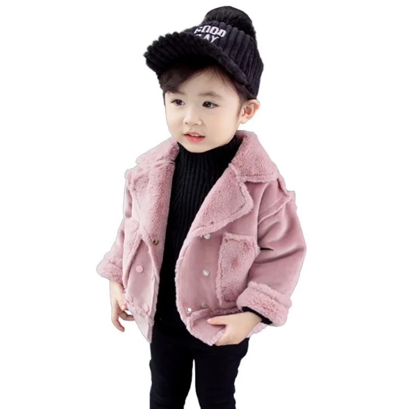 

Winter Children Coats Kids Clothing Baby Jacket Toddler Girl Casual Woolen Turn-down Collar Heavyweight Solid Suede Outerwear