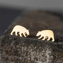 Модные женские серьги из нержавеющей стали с золотым и серебряным полярным медведем, очаровательные серьги-гвоздики в виде животных, лучший друг E021775-76