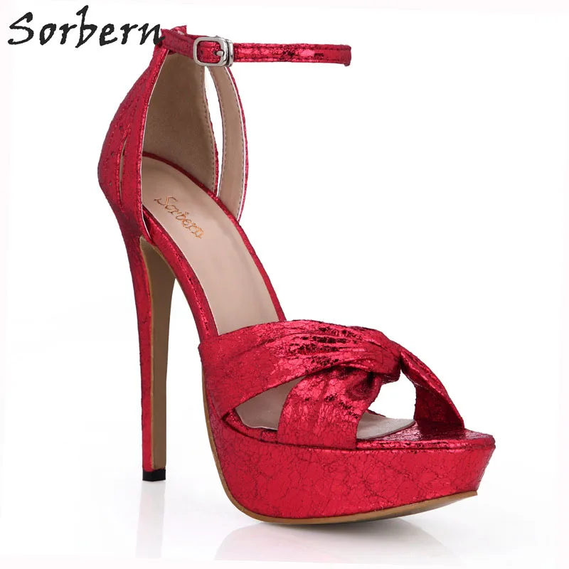 

Sorbern Sexy Red Platform Women Sandals Ankle Straps 14Cm High Heels Cross Tied Knot Women'S Size 10 Brown Heels Open Toe