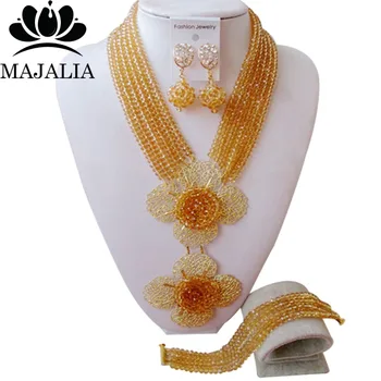 

Fashion Nigeria Wedding african beads jewelry set Gold Champagne Crystal necklace Bridal Jewelry set Free shipping SS-966