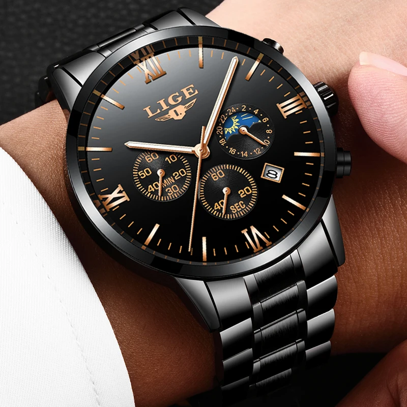 Comprar Reloj de LIGE reloj de cuarzo de moda para hombres famosos relojes para hombre reloj de acero completo de lujo resistente al agua reloj Masculino