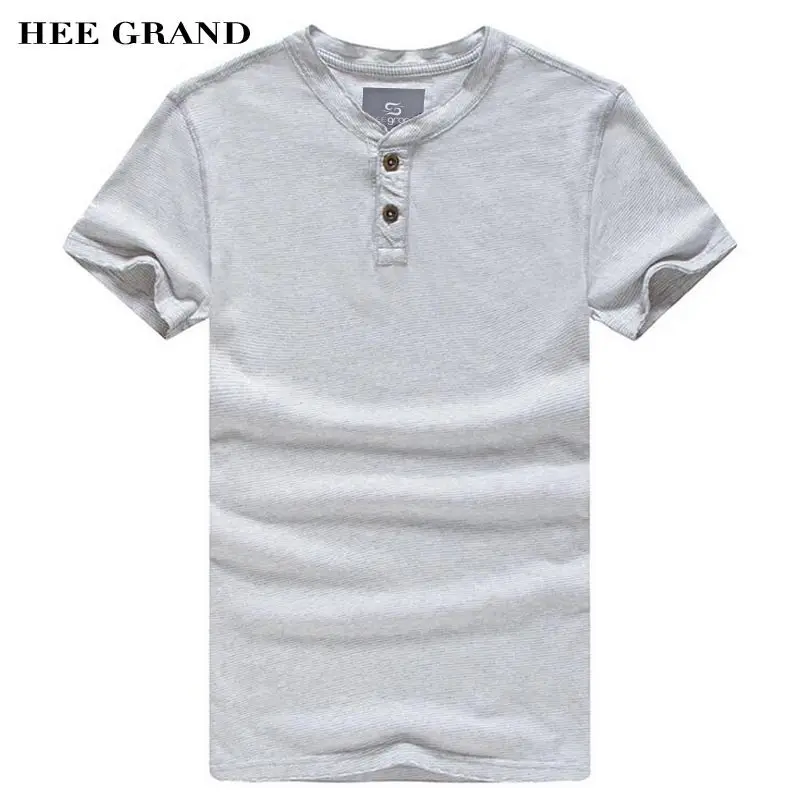 

HEE GRAND Men Short Sleeve T- Shirts 2017 New Design Whole Cotton Material Solid Color Slim Fitted Male Button Top Tees MTS2427