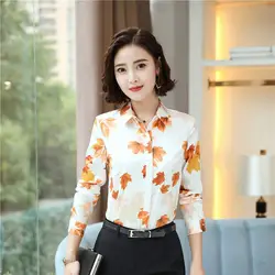 Мода печатных 2018 новые стили с длинным рукавом блузки и рубашки для женщин бизнес повседневная обувь Блузка Топы корректирующие женск