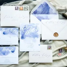 Cocostyles пользовательские короткие синий цвет воды дизайн Пригласительные открытки с матч конверт набор для назначения свадебные приглашения