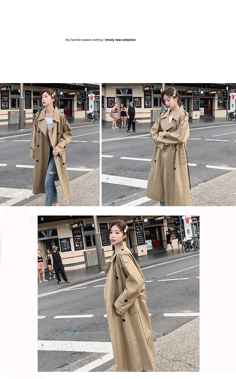 Spring and Autumn Coat Fashion Casual Loose Woman Long Windbreaker Full Sleeve Turn-down Breasted