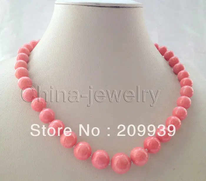 

FREE SHIPPING>>@> A22 Beautiful AAA+ round pink coral necklace - zircon clasp 4.30