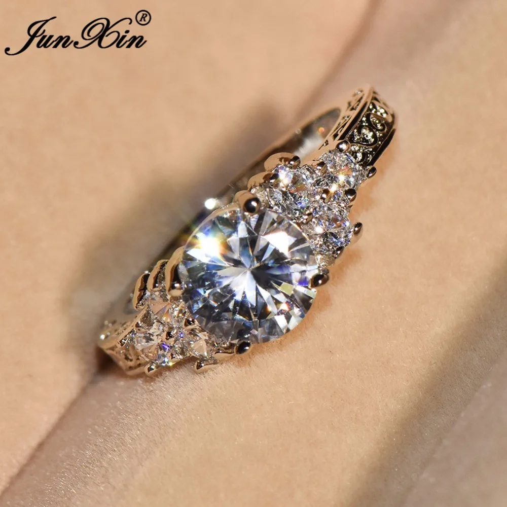 JUNXIN 8mm Male Female Small Round Ring Luxury White Gold Couple Ring Fashion Jewelry Vintage Wedding Rings For Men And Women