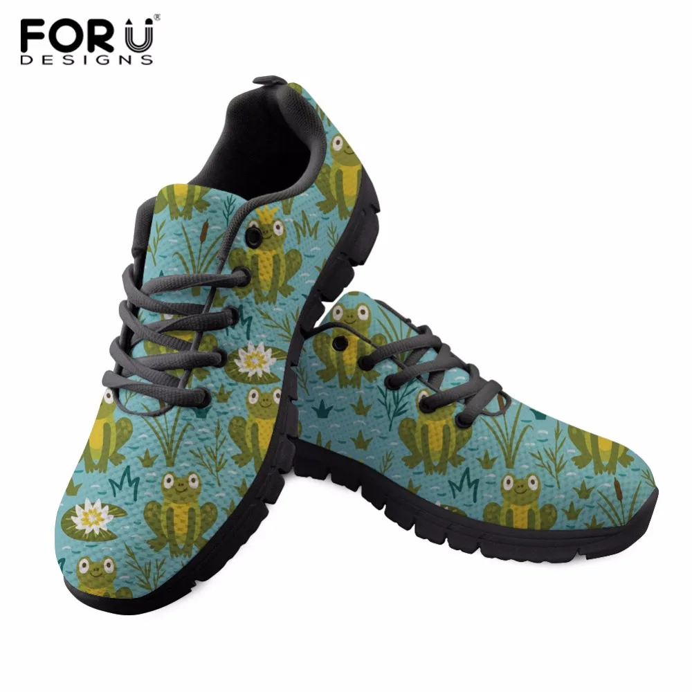 

FORUDESIGNS Frog Women Casual Shoes Fashion Breathable Walking Mesh Lace up Flat Shoes Sneakers Women 2018 tenis feminino