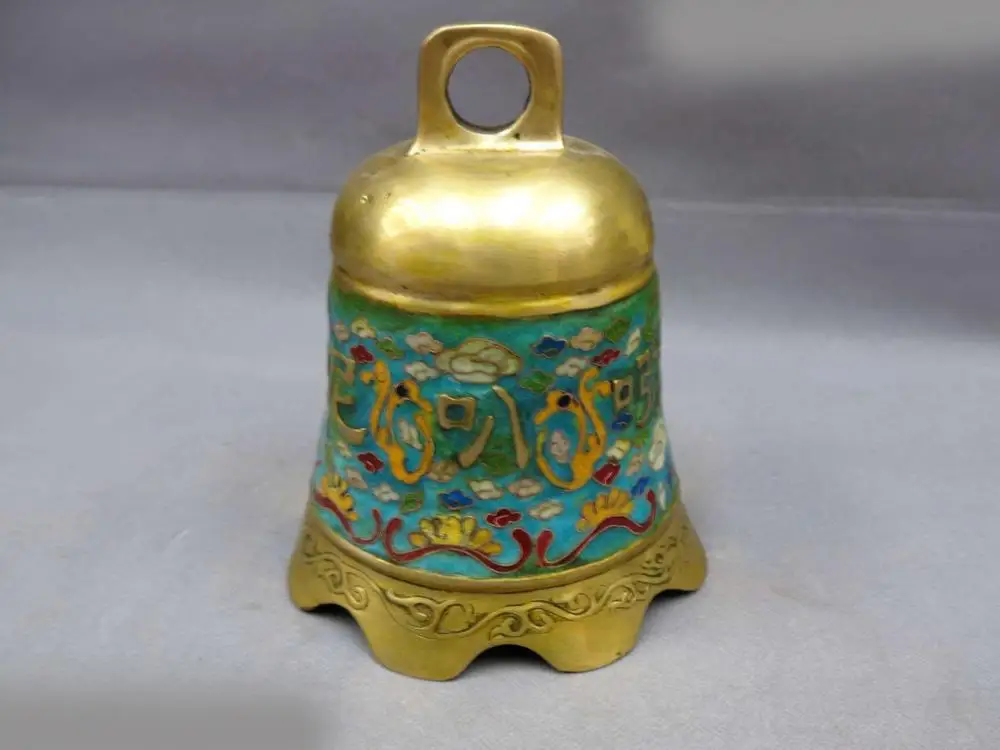 

DS China bronze gild Cloisonne carved finely six-word Momoir bell sculpture Statue