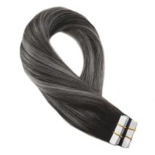 Moresoo, накладные Человеческие волосы Remy для наращивания на Клейкой Ленте, накладные волосы на клейкой основе, натуральные черные выцветающие до серебристого цвета