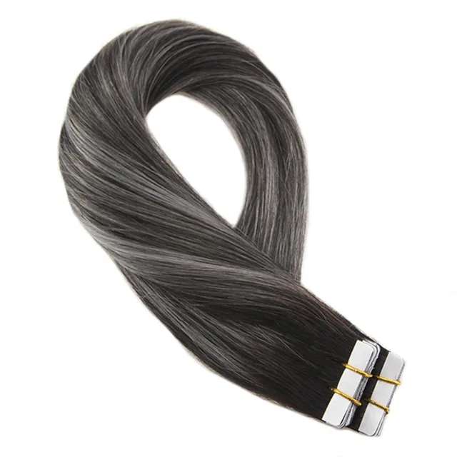 Best Offers Moresoo Tape in Remy Human Hair Extensions Seamless Skin Weft Adhesive Hair Glue on Extensions Natural Black Fading to Silver Best Offers Moresoo Tape in Remy Human Hair Extensions Seamless Skin Weft Adhesive Hair Glue on Extensions Natural Black Fading to Silver