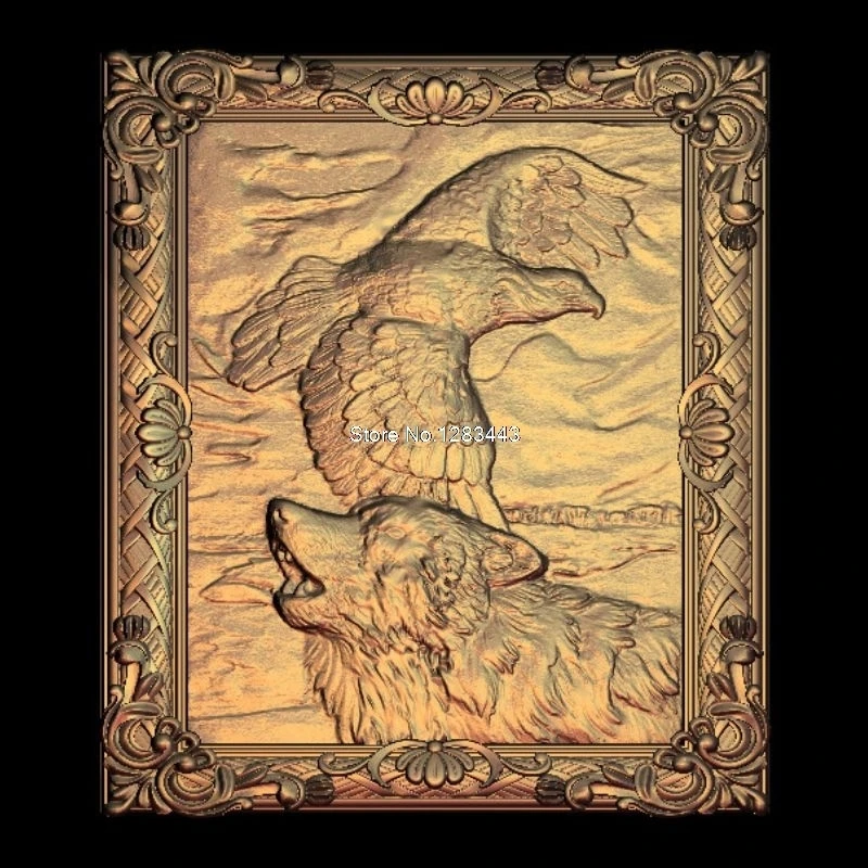 4 шт. 3d модель Panno_eagle_wolf рельефом для ЧПУ формат STL рельефная животных фрезерный