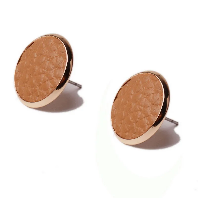 

Rainbery Boho Genuine Leather Round Stud Statement Earrings For Fashion Trendy Jewelry Women Leather Alloy Stud Earrings JE0945