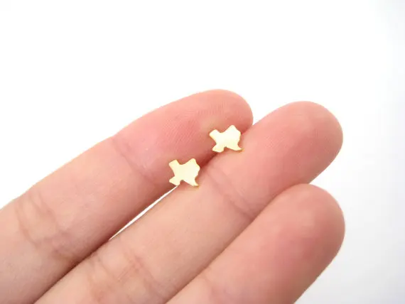 S032 Gold Silver Tiny Outline Texas Stud Earrings USA Map TX State Earrings Proud Native Hometown Texan Stud Earrings