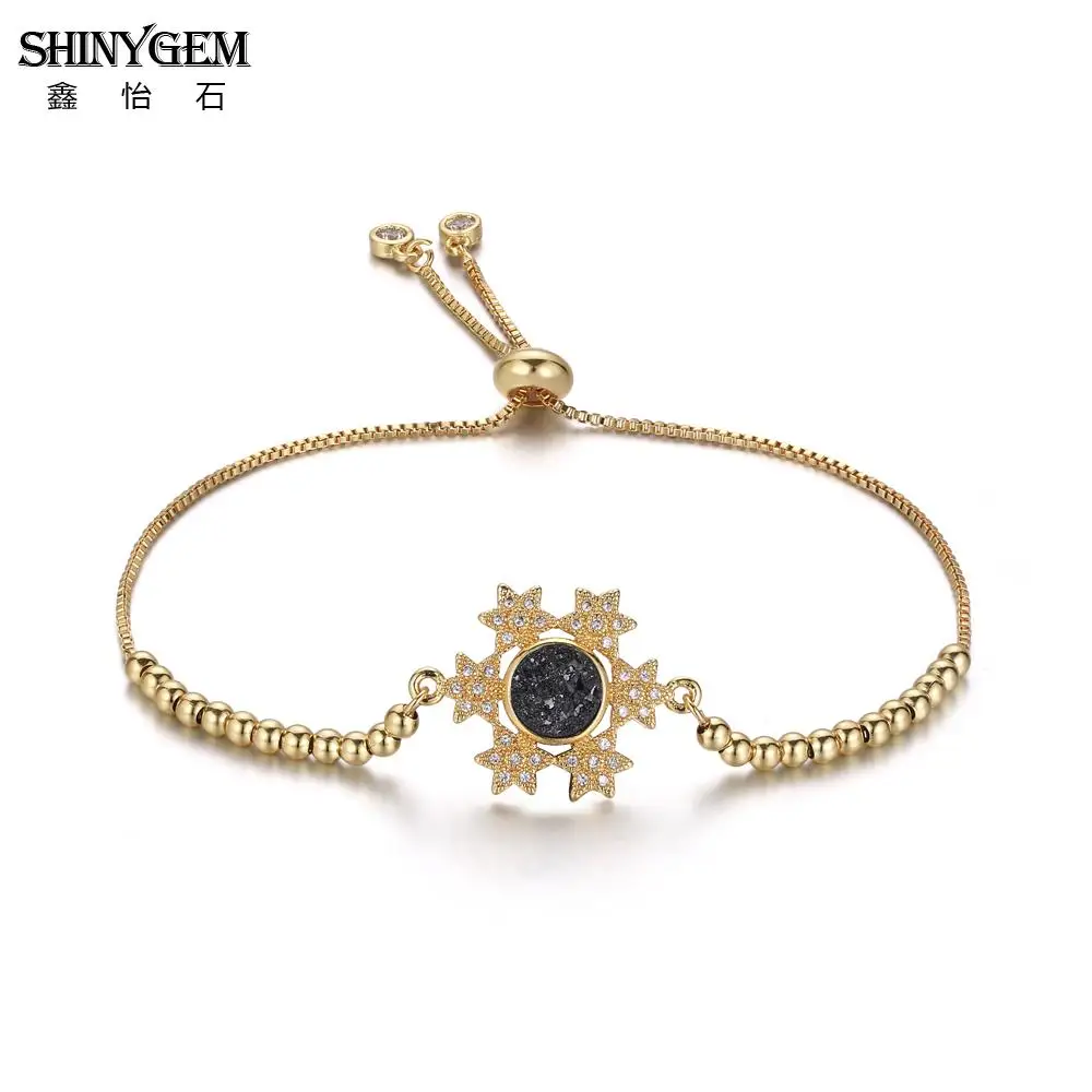 ShinyGem Винтажный Золотой браслет цепочка с бусинами маленький Druzy снежинка