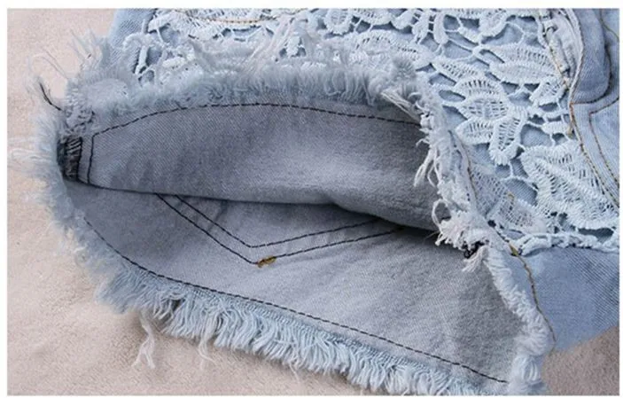 Осенний женский кружевной лоскутный джинсовый жилет с отворотным воротником, верхняя одежда, потертый джинсовый жилет laday для студентов 61803