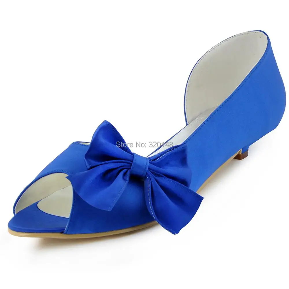 WM 019 Women Wedding Low heel Shoes Blue Size 11 Peep Toe Bow Satin