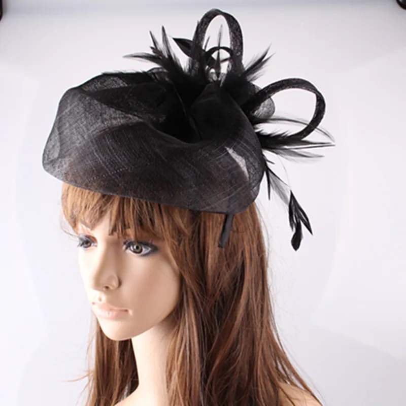 Ladies elegant feather sinamay hats women derby hair accessories fancy