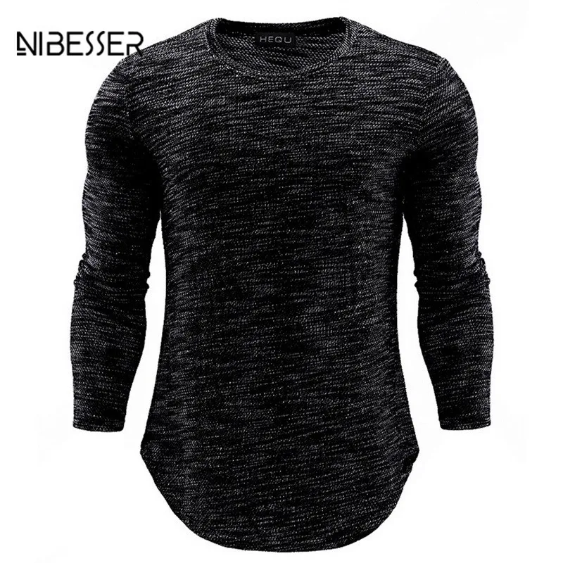 

NIBESSER Brand Fashion Men's Round Neck Tshirts Slim Solid Color Long-sleeved T-shirt Striped T shirt Men Tops Tees Spring