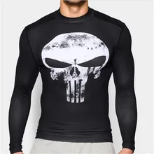 Hot 2017 Punisher Superhero Superman/Batman Men Long Sleeve T Shirt G ym Compression Tights Tops Fitness T-shirt