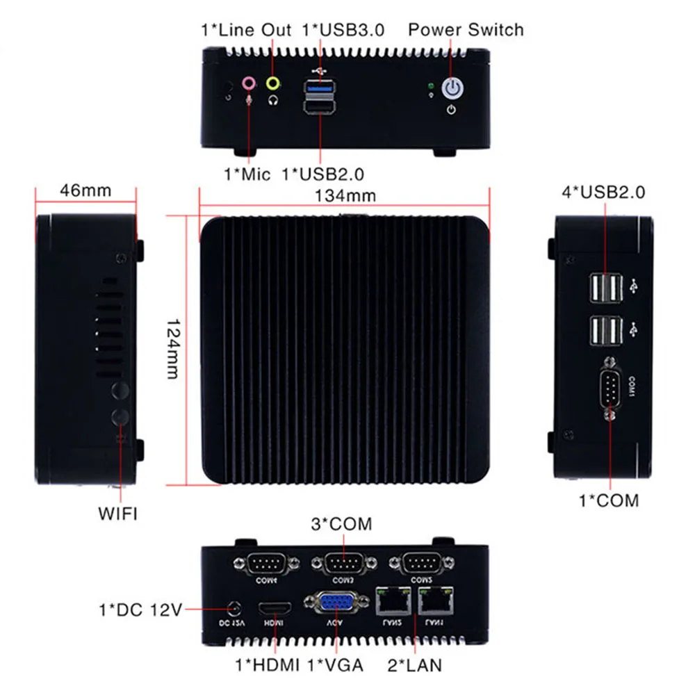 Minisys J1900 безвентиляторный мини-ПК четырехъядерный 2* intel i211-AT lan Встроенный 4 Гб ram компьютер с 4 com-портом для windows 10