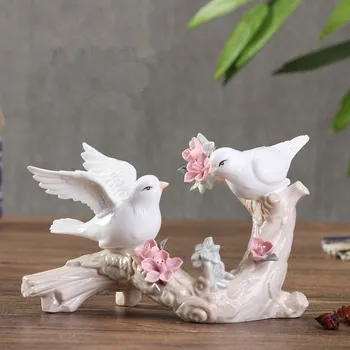 

white ceramic flower birds lover statue ornament for Romantic home decor handicraft porcelain figurines room wedding decorations