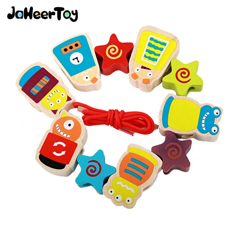 

JaheerToy Baby Toys for Boys and Grils Creature Blocks Robot Pattern String of Beads Princess Educational Wooden Toy