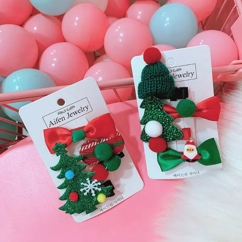 

Girls Christmas Hair Clips Glitter Cartoon Santa Claus Snowflake Duckbill Hairpins Pompom Ball Bowknot Candy Sweet Barrettes