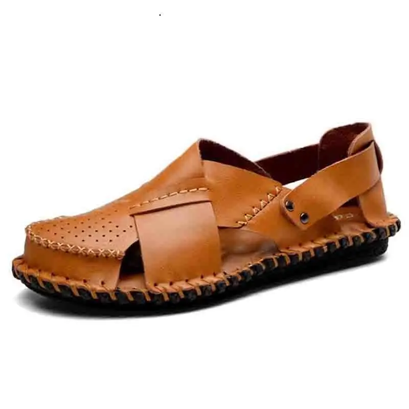 

Outdoor genuine leather men sandals summer cow leather new for beach male shoes mens gladiator sandal leather sandals Size 38-45