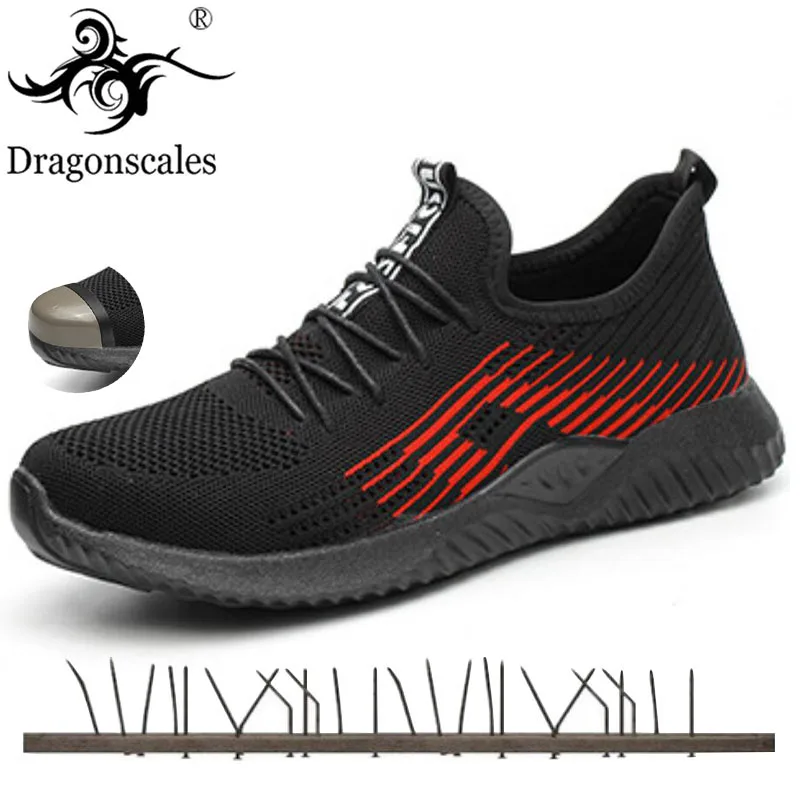 Online 2019 zapatos de seguridad para hombre transpirable malla ligera zapatilla de deporte Indestructible acero punta suave Anti piercing botas de trabajo talla grande 36 48