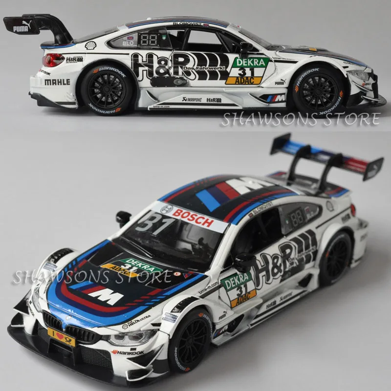 Diecast Car Model Toys 1:32 M4 DTM Racing Team Painting Pull Back Replica with Sound& Light