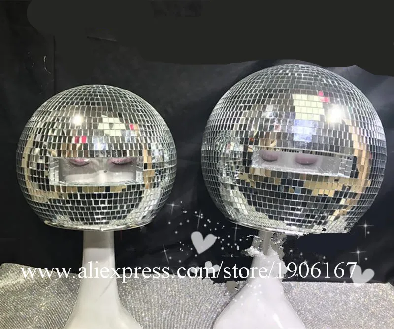 

Ballroom dance costumes mirror men women singer stage show wears dj clothes Glass ball led helmet catwalk disco performance