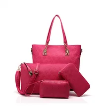 4 PCS/Set Women Handbag Pure Color Composite Bag Women Messenger Bags Shoulder bag Purse Wallet PU Leather Handbags
