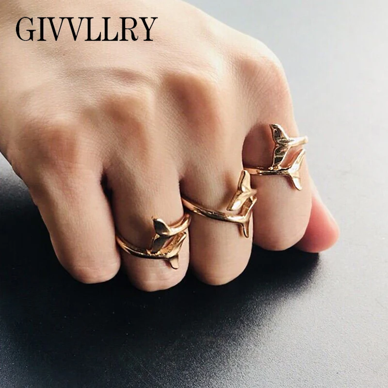 

GIVVLLRY Creative Punk Fish Tail Ring for Women Minimalist Gold Silver Color Geometric Mermaid Tail Knuckle Ring Fashion Jewelry