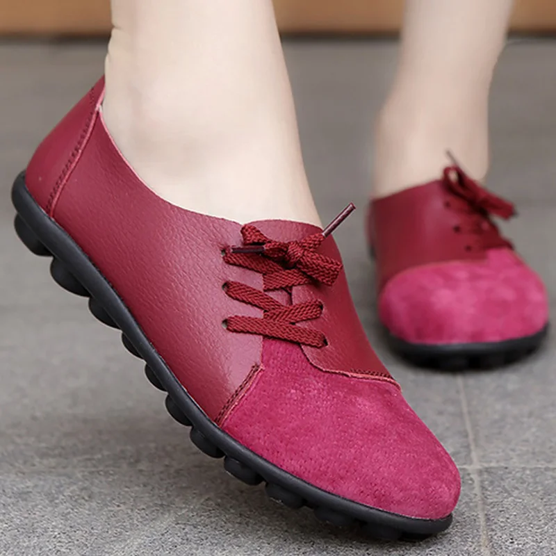 

Women Flats Boat Shoes Driving Patchwork Suede Female Leather Shoes Fashion Round Toe Plus Size 41/42/43/44