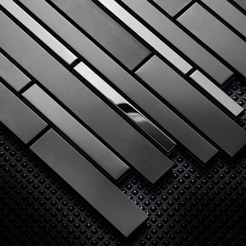 

Interlocking Glossy Matt Black Stainless Steel Metal Strip Mosaic Tile for Kitchen Firewall shower wall decoration