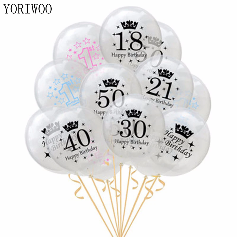 YORIWOO 10 шт. 12 дюймов День рождения шары цифры 18 21 30 40 50 прозрачные латексные Happy 1st