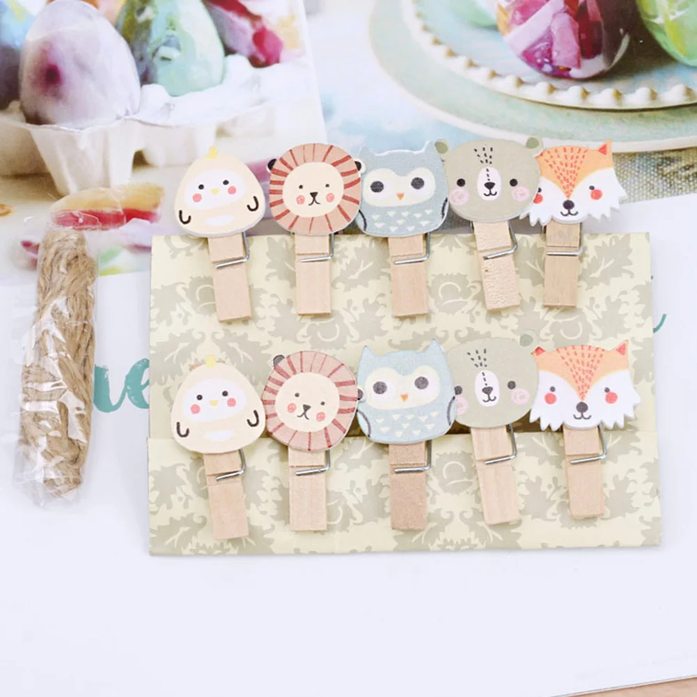 

10pcs School Binding Cartoon Animal Owl Paper Photo Clip Wooden Storage Craft DIY Office File Note Supplies Snacks Mini