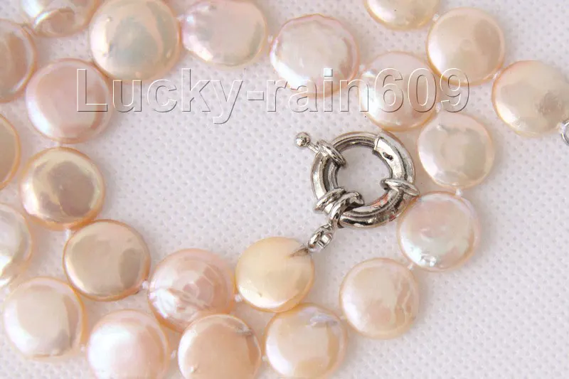 

FREE shipping>>>> Genuine luster 17" 14mm coin fastener pink pearls necklace 18KGP clasp e1966 new
