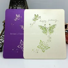 50 шт., размер: 12*12 см лазерная резка полая бабочка Happy открытка на день рождения поздравительные открытки пустой Бумага пользовательские 7Z-SH263-50