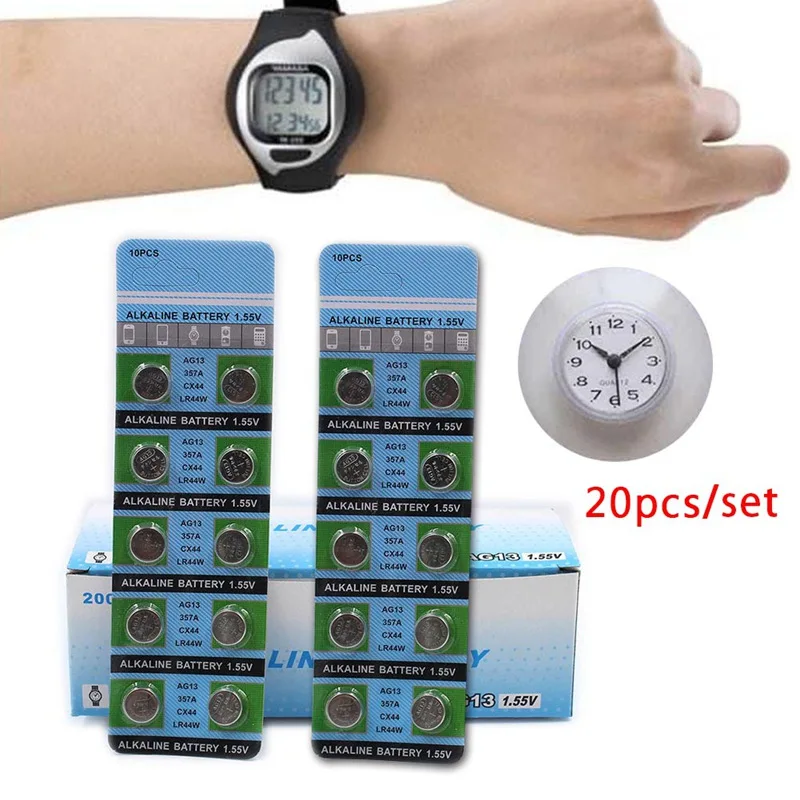 

10pcs/card AG13 LR44 LR1154 SR44 A76 357A 303 357 LR44W Battery Coin Cell 1.55V Alkaline For Watches Toys Drop Shipping