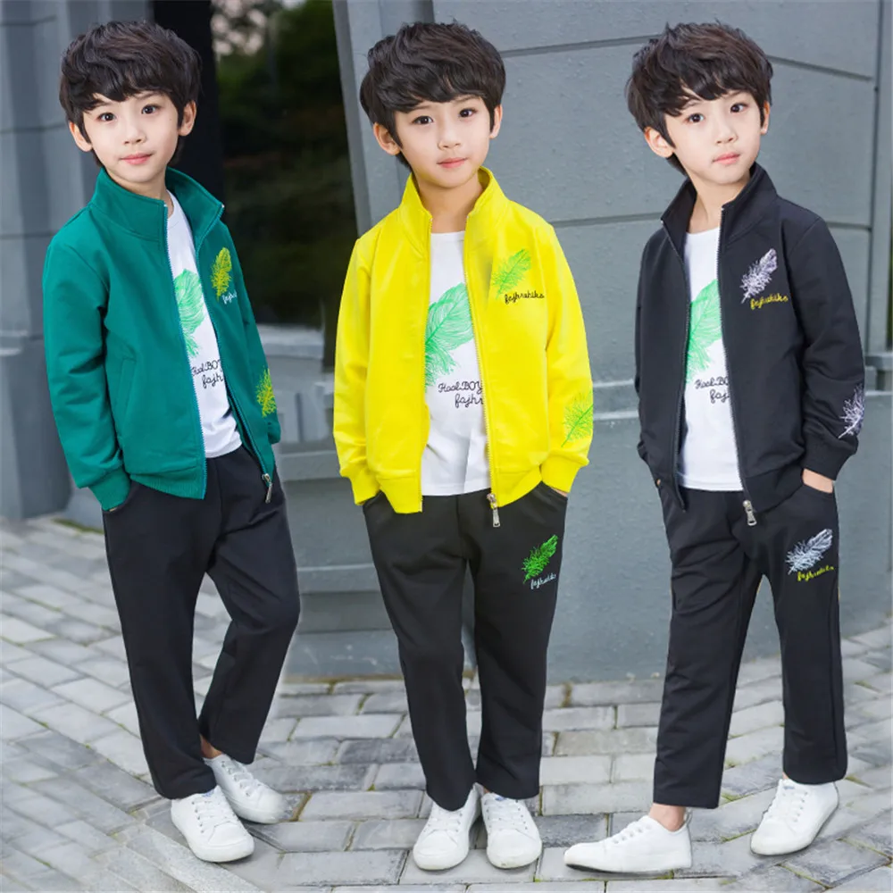

3 Pieces Autumn Big Boys Outfits Clothing Set Jackets T-shirts Pants Kids Fall Tracksuit vetement garcon For 6 8 10 12 14 Years