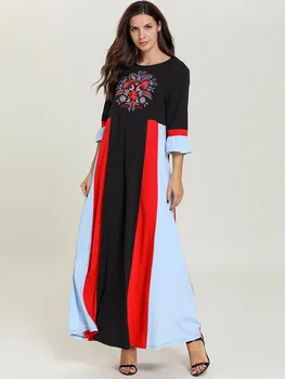 

2019 Women Summer Dress O Neck Short Sleeve Embroidery Flower Dress Printed Striped Long Maxi Dress robe longue M-4XL