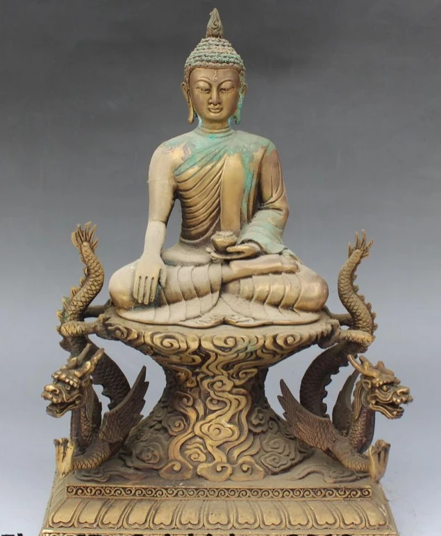 

002114 11" Tibet Tibetan Buddhism Seat Dragon Thailand Ayutthaya Maitreya Buddha Statue